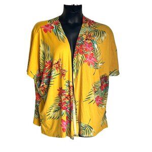 Yellow Floral Hawaiian Kimono Cardigan Shawl 2X COLORFUL YELLOW & GREEN TROPICAL
